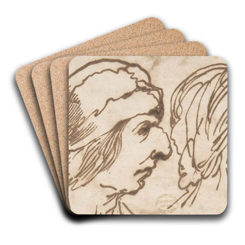 Four Caricatured Heads by Pier Francesco Mola Art Drink Coaster set