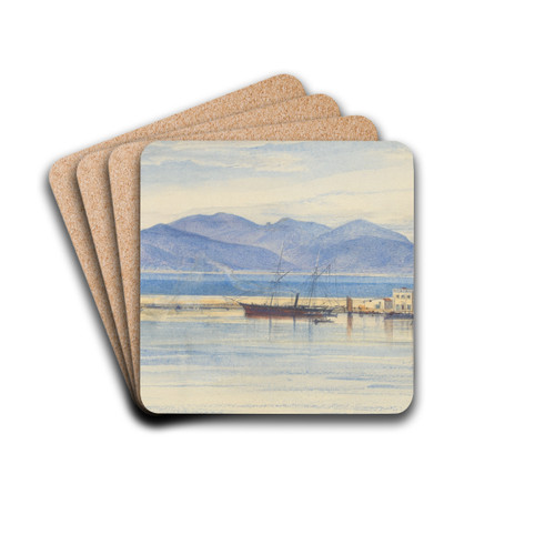 A View of the Harbour at Cannes by Edward Lear Drink Coasters - set of 4 A View of the Harbour at Cannes by Edward Lear Drink Coasters - set of 4