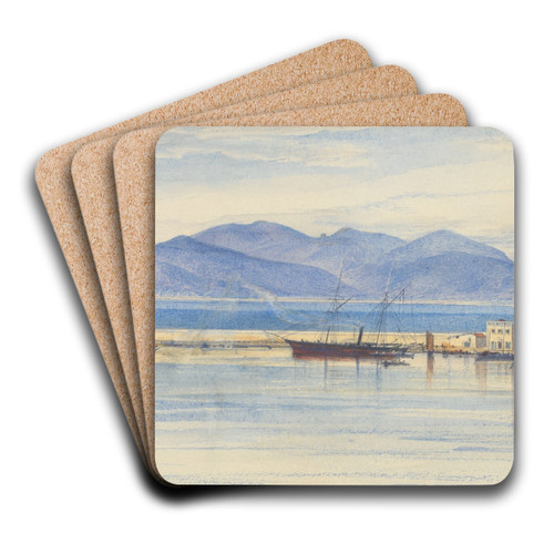 A View of the Harbour at Cannes by Edward Lear Art Drink Coaster set A View of the Harbour at Cannes by Edward Lear Art Drink Coaster set