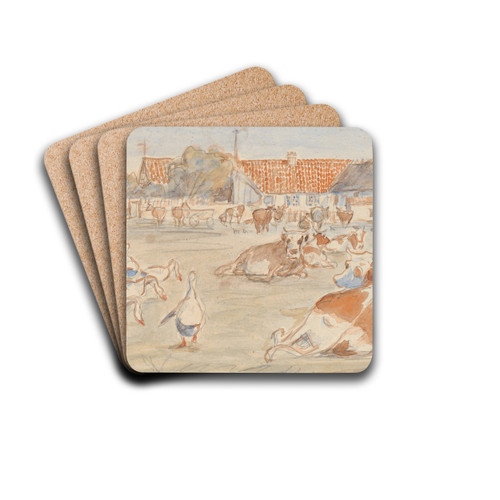 Ker og gs ved Nyvrk p Saltholm (udkast til dekoration af punchebolle) by Theodor Philipsen Drink Coasters - set of 4 Ker og gs ved Nyvrk p Saltholm (udkast til dekoration af punchebolle) by Theodor Philipsen Drink Coasters - set of 4