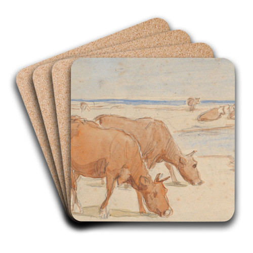 Ker og kalve nr indskibningsstedet p Saltholm (udkast til dekoration af punchebolle) by Theodor Philipsen Art Drink Coaster set