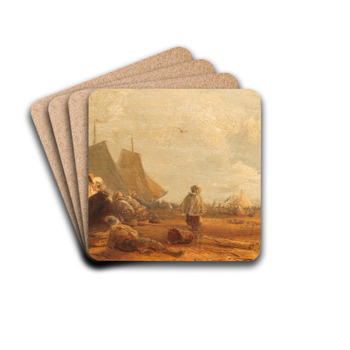 Dutch fishermen by the beach by Carl Hilgers Drink Coasters - set of 4