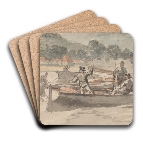 Boats and Men on Shore by William Anderson Art Drink Coaster set