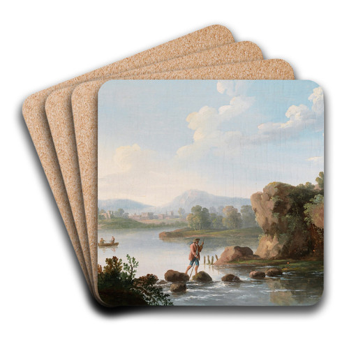 A Landscape with a Man Fording a Stream by George Barret Art Drink Coaster set