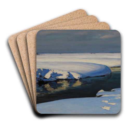 Winter landscape with a river by Julian Falat Art Drink Coaster set