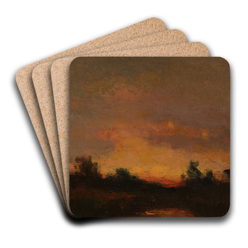 Landscape with Sunset by Thodore Rousseau Art Drink Coaster set Landscape with Sunset by Thodore Rousseau Art Drink Coaster set