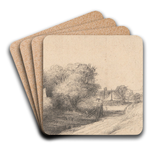 Landscape with a Milkman by Rembrandt van Rijn Art Drink Coaster set