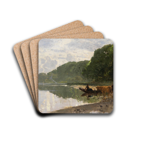 Uferlandschaft am Starnberger See mit weidenden Khen by Richard Von Poschinger Drink Coasters - set of 4