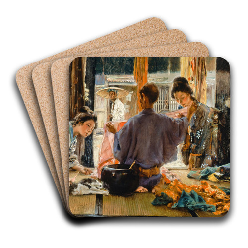 The Silk Merchant, Japan by Robert Frederick Blum Art Drink Coaster set The Silk Merchant, Japan by Robert Frederick Blum Art Drink Coaster set