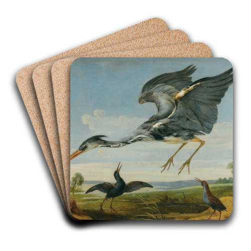 Landscape With Pairs Of Herons And Bitterns by Paul de Vos Art Drink Coaster set Landscape With Pairs Of Herons And Bitterns by Paul de Vos Art Drink Coaster set