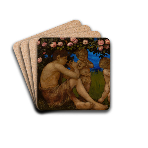 Dancing putta with a garland of roses by Hans Thoma Drink Coasters - set of 4 Dancing putta with a garland of roses by Hans Thoma Drink Coasters - set of 4