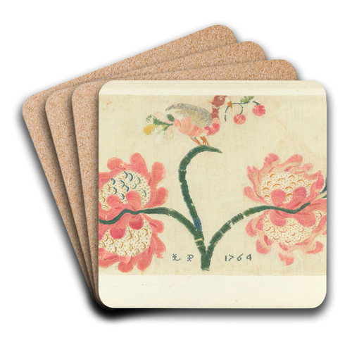 Crewel Bed Hanging by Helen E. Gilman Art Drink Coaster set