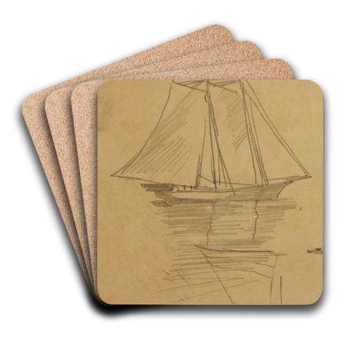 Two Schooners and Dories by Winslow Homer Art Drink Coaster set Two Schooners and Dories by Winslow Homer Art Drink Coaster set