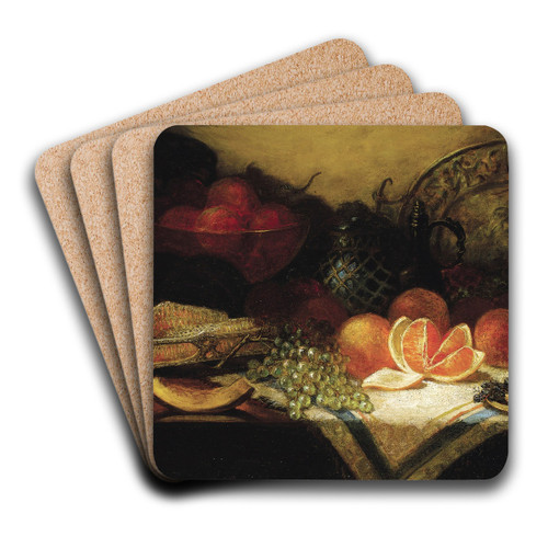 Still Life with Melon, Grapes, and Oranges by George William Whitaker Art Drink Coaster set Still Life with Melon, Grapes, and Oranges by George William Whitaker Art Drink Coaster set