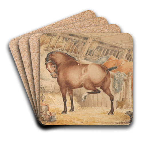 Interior of a Post-House Stable, With Horses Feeding by Charles Cooper Henderson Art Drink Coaster set Interior of a Post-House Stable, With Horses Feeding by Charles Cooper Henderson Art Drink Coaster set
