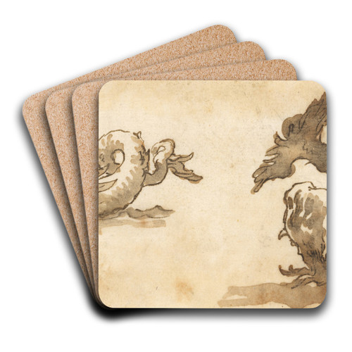 A Sea Horse and a Dolphin by Giovanni Domenico Tiepolo Art Drink Coaster set