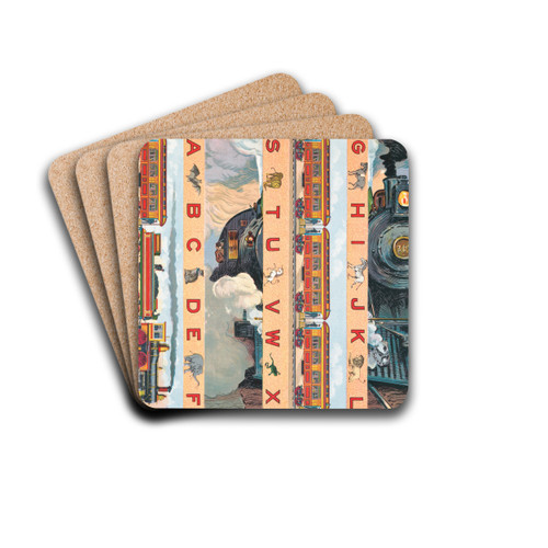 The railroad, A B C blocks by McLoughlin Bros Drink Coasters - set of 4