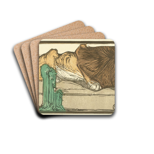Liggende leeuw bij drie cactussen by Bernard Willem Wierink Drink Coasters - set of 4 Liggende leeuw bij drie cactussen by Bernard Willem Wierink Drink Coasters - set of 4