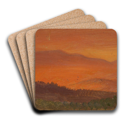 Hudson Valley and Distant Mountains at Sunset by Frederic Edwin Church Art Drink Coaster set