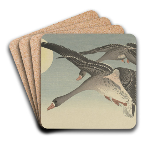 Geese at full moon by Ohara Koson Art Drink Coaster set