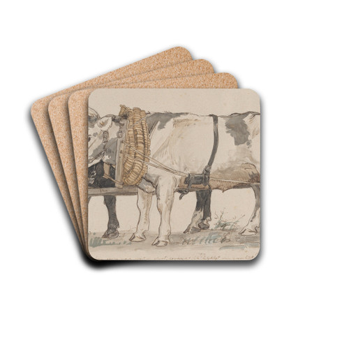 Two Oxen Pulling a Cart by P. C. Skovgaard Drink Coasters - set of 4
