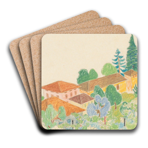 Gezicht op Italiaanse huizen in bergachtig landschap by Reijer Stolk Art Drink Coaster set Gezicht op Italiaanse huizen in bergachtig landschap by Reijer Stolk Art Drink Coaster set