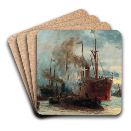 Congested Waters On The Thames by Charles William Wyllie Art Drink Coaster set