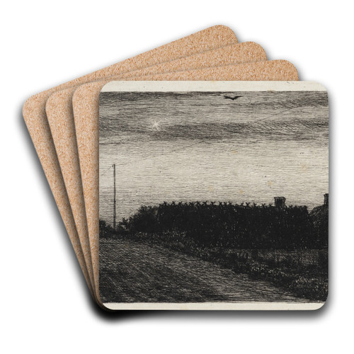 Huse ved stranden Sommernat by Carl Bloch Art Drink Coaster set