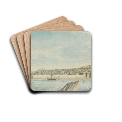 View of a Walled Town and Harbour with Towers Seen From the Sea by Willey Reveley Drink Coasters - set of 4