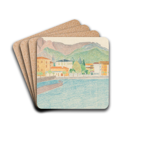 Gezicht op een Italiaanse stad aan het water by Reijer Stolk Drink Coasters - set of 4 Gezicht op een Italiaanse stad aan het water by Reijer Stolk Drink Coasters - set of 4