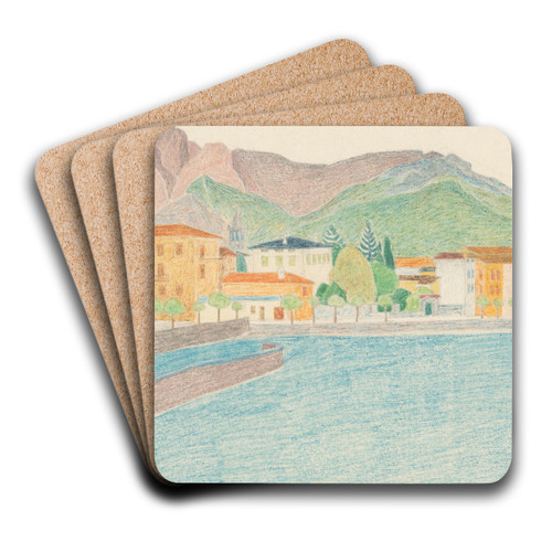 Gezicht op een Italiaanse stad aan het water by Reijer Stolk Art Drink Coaster set Gezicht op een Italiaanse stad aan het water by Reijer Stolk Art Drink Coaster set