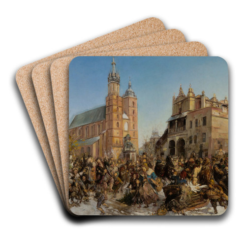 Fair on the Main Market Square in Krakow by Hipolit Lipiski Art Drink Coaster set