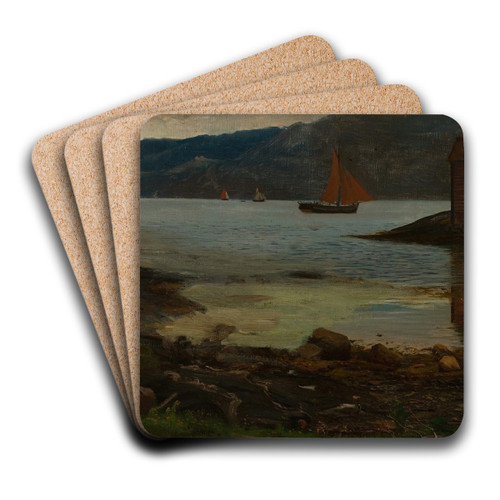 Gjermundshavn, Hardanger by Amaldus Nielsen Art Drink Coaster set