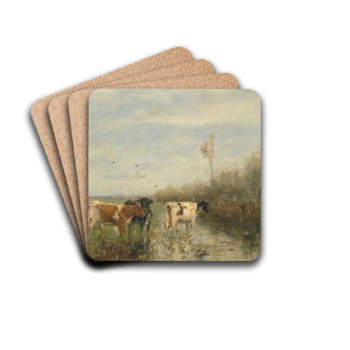Cows in a Soggy Meadow by Willem Maris Drink Coasters - set of 4 Cows in a Soggy Meadow by Willem Maris Drink Coasters - set of 4