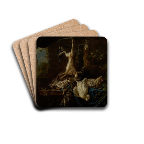 Still Life with Game, Vegetables, Fruit, and a Cockatoo by Adriaen van Utrecht Drink Coasters - set of 4