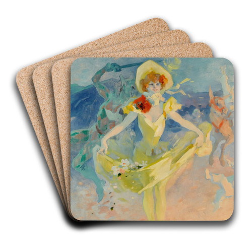 Pierrotet Columbine by Jules Chret Art Drink Coaster set Pierrotet Columbine by Jules Chret Art Drink Coaster set