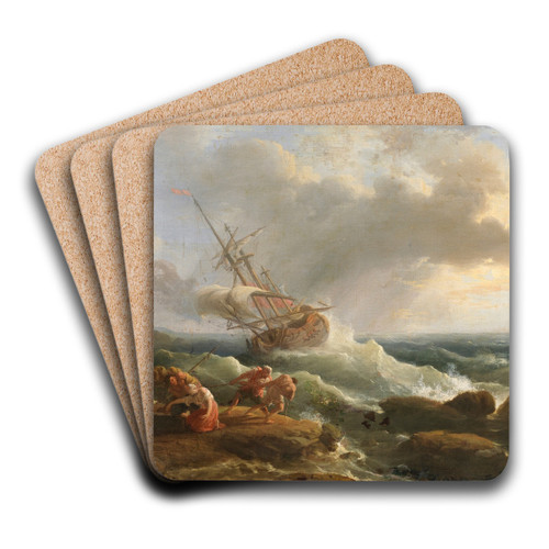 A Coastal Scene by Claude-Joseph Vernet Art Drink Coaster set A Coastal Scene by Claude-Joseph Vernet Art Drink Coaster set