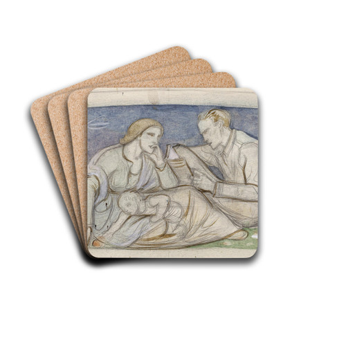 Man, vrouw en kind zittend in een landschap by Richard Nicolas Roland Holst Drink Coasters - set of 4 Man, vrouw en kind zittend in een landschap by Richard Nicolas Roland Holst Drink Coasters - set of 4