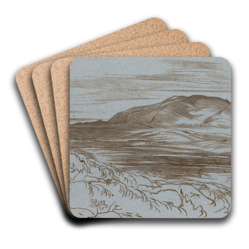 Falla Near Strongoli, Corfu by Edward Lear Art Drink Coaster set Falla Near Strongoli, Corfu by Edward Lear Art Drink Coaster set