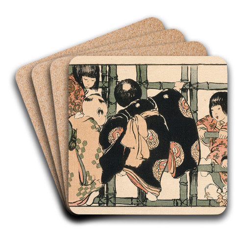 Bamboo Gate by Helen Hyde Art Drink Coaster set