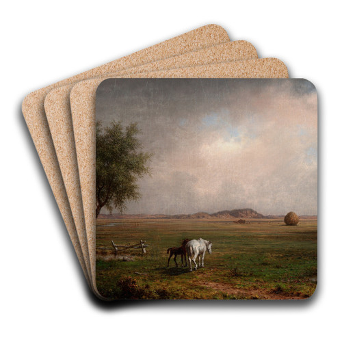 Mare and Colt in aMarsh by Martin Johnson Heade Art Drink Coaster set