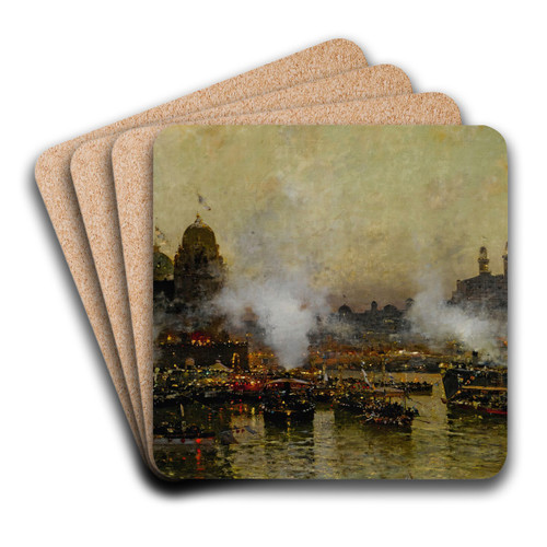 Les Quais De La Seine, 1900 by Luigi Loir Art Drink Coaster set Les Quais De La Seine, 1900 by Luigi Loir Art Drink Coaster set