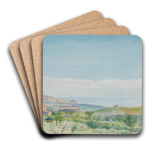 Temple of Juno, Agrigento by George Howard, 9th Earl Of Carlisle Art Drink Coaster set Temple of Juno, Agrigento by George Howard, 9th Earl Of Carlisle Art Drink Coaster set