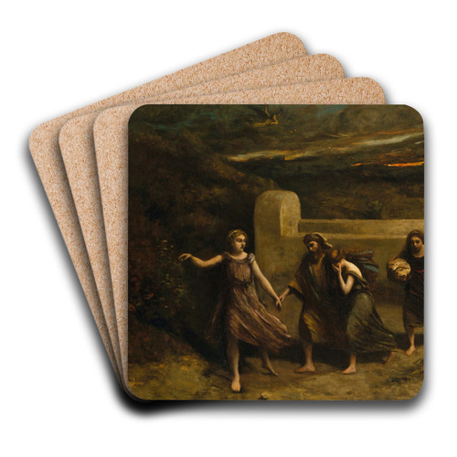The Burning of Sodom by Jean-Baptiste-Camille Corot Art Drink Coaster set