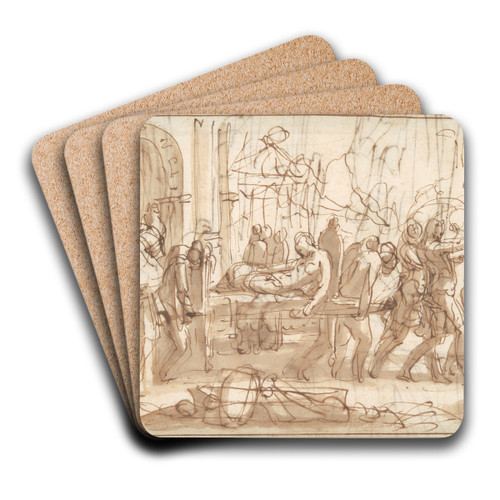 The Marriage Procession of Psyche by Perino Del Vaga Art Drink Coaster set