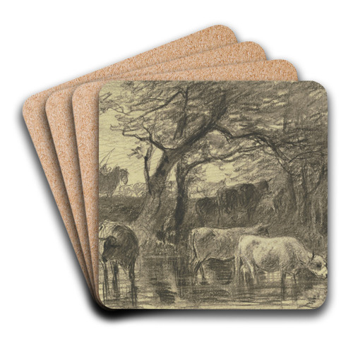 Cows drinking by Friedrich Voltz Art Drink Coaster set Cows drinking by Friedrich Voltz Art Drink Coaster set