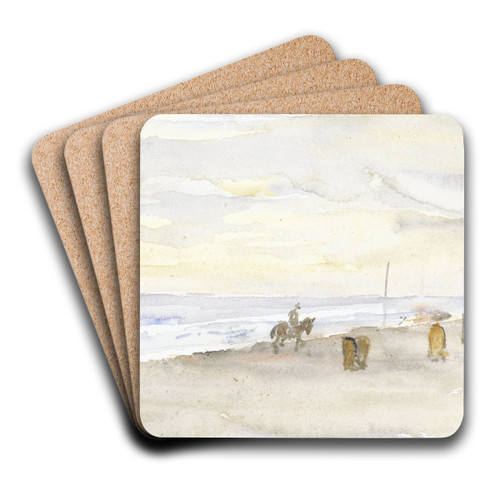 Strandgezicht met ruiter en badstoelen by Jozef Israls Art Drink Coaster set