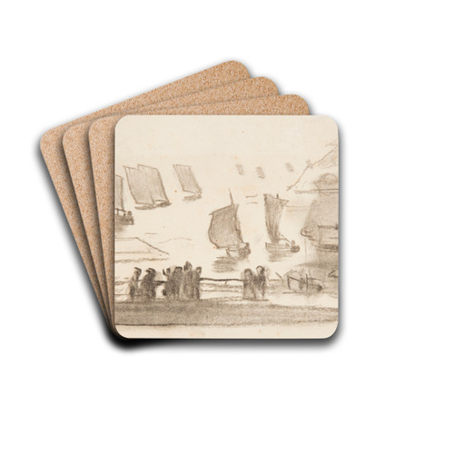 Beach Scene with People and Fishing Boats, Cullercoats, England by Winslow Homer Drink Coasters - set of 4