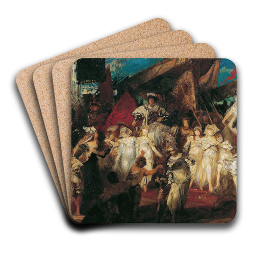 Charles V enters Antwerp by Hans Makart Art Drink Coaster set