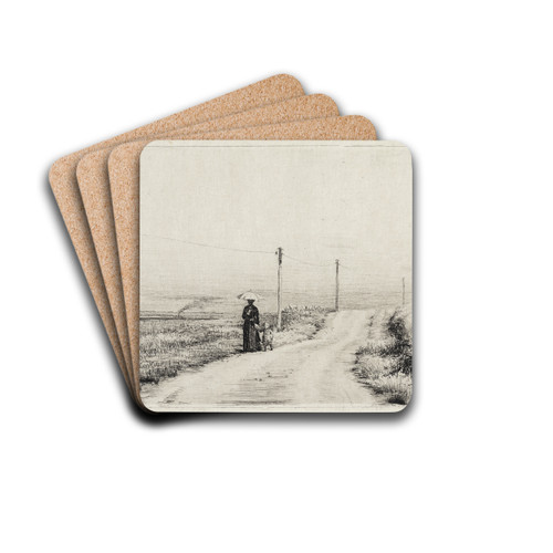 Landevej med spadserende dame Solskinseftermiddag by Carl Bloch Drink Coasters - set of 4